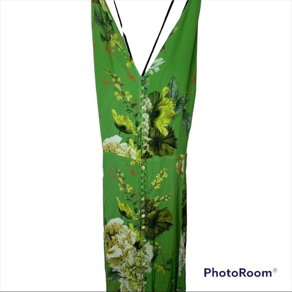 KAREN MILLEN Green Floral Printed Viscose Button Down Strappy Maxi Dress Size 8 - Picture 5 of 11